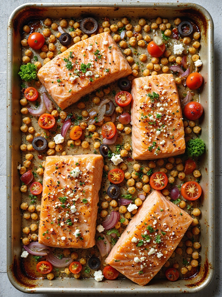 mediterranean sheet pan salmon with chickpeas