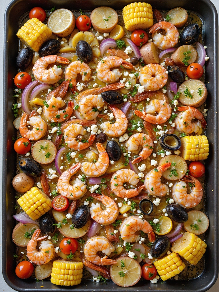 mediterranean sheet pan seafood feast