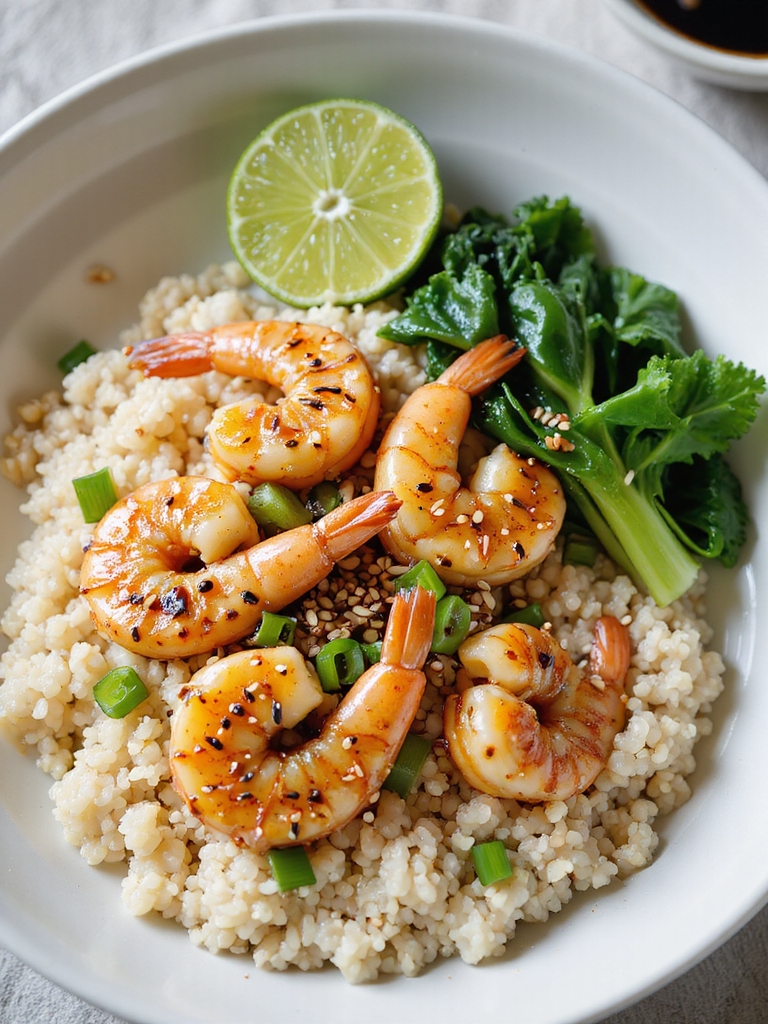 miso teriyaki shrimp quinoa bowl