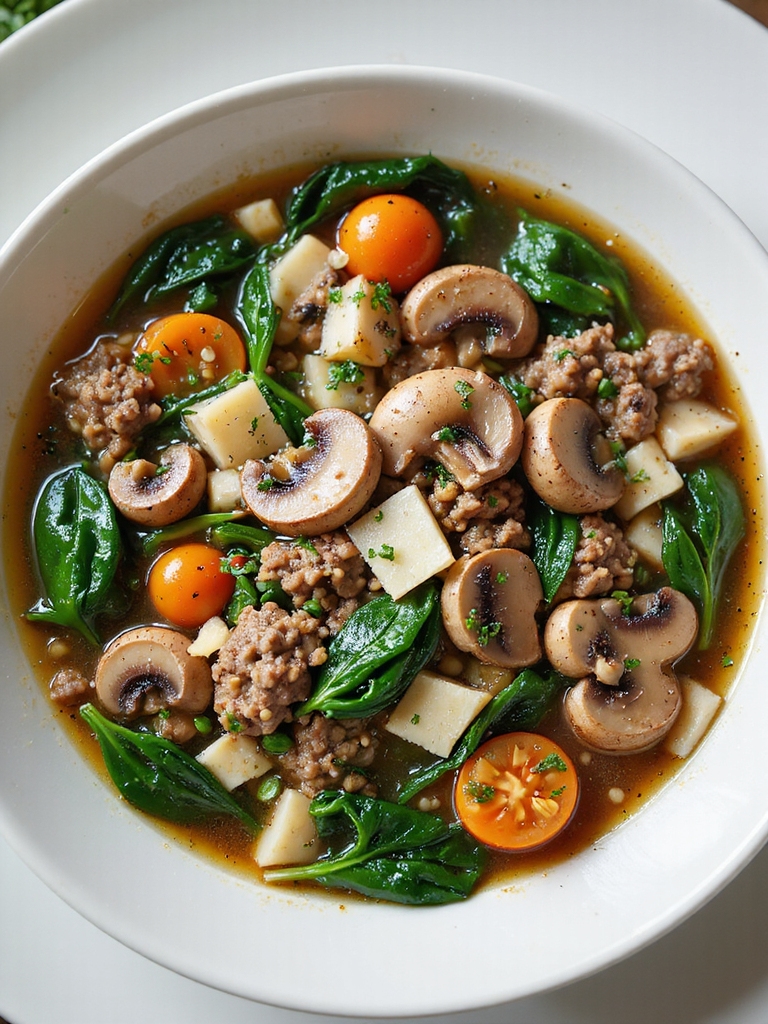 mushroom beef spinach soup