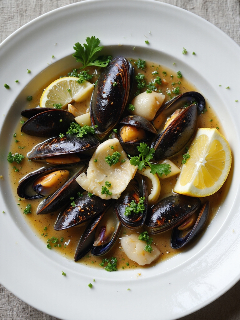 mussels steamed in aromatic broth