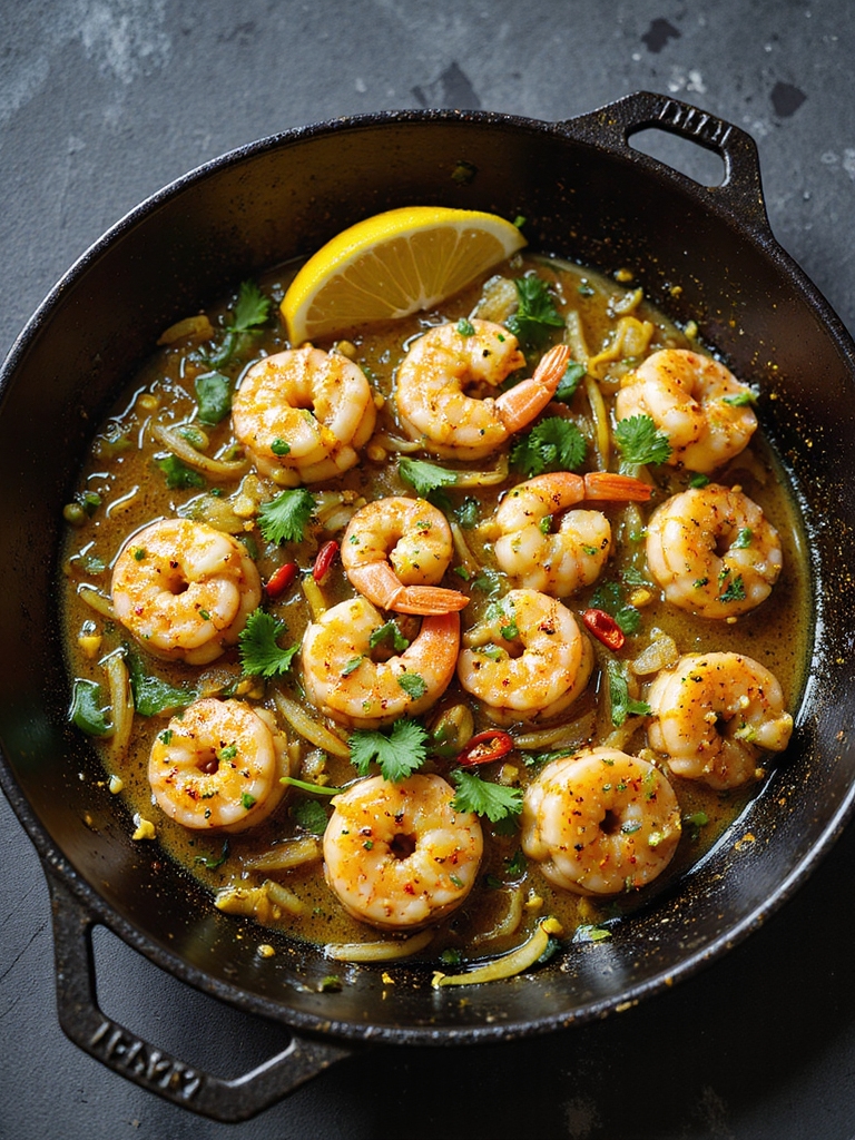 mustard curry shrimp skillet