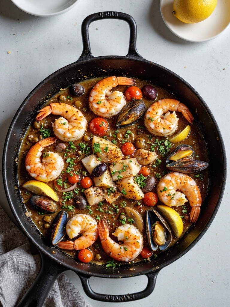 one pan mediterranean seafood bake