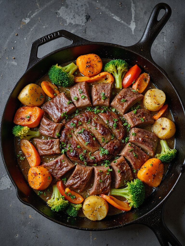 one pan seared beef vegetables