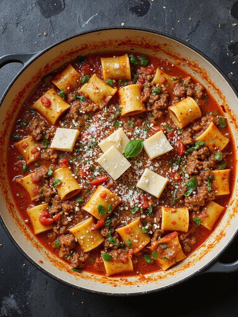 one pot beef tomato pasta