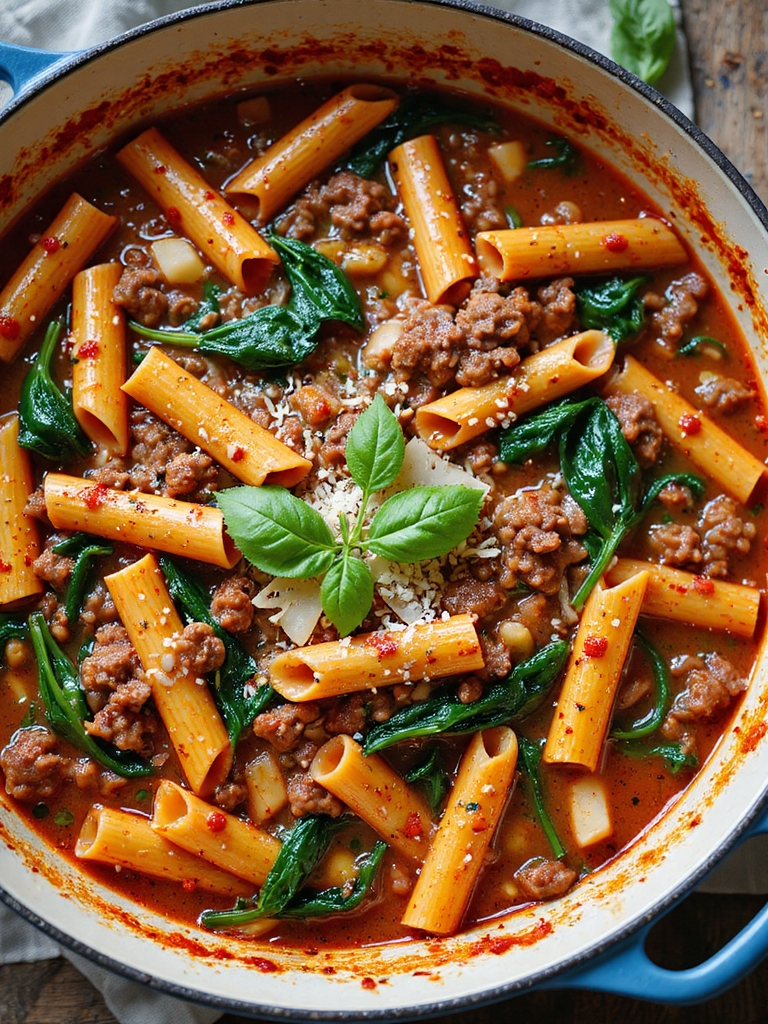 one pot beef tomato pasta