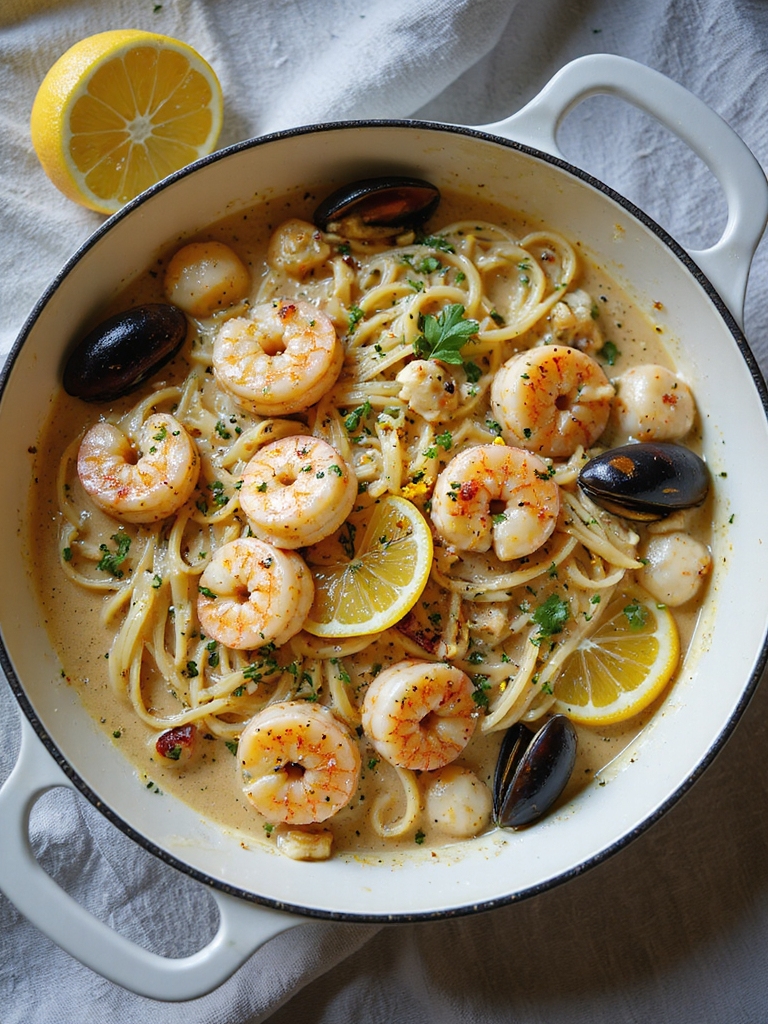 one pot creamy seafood pasta