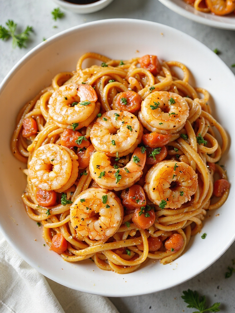 pantry friendly saucy shrimp fettuccine