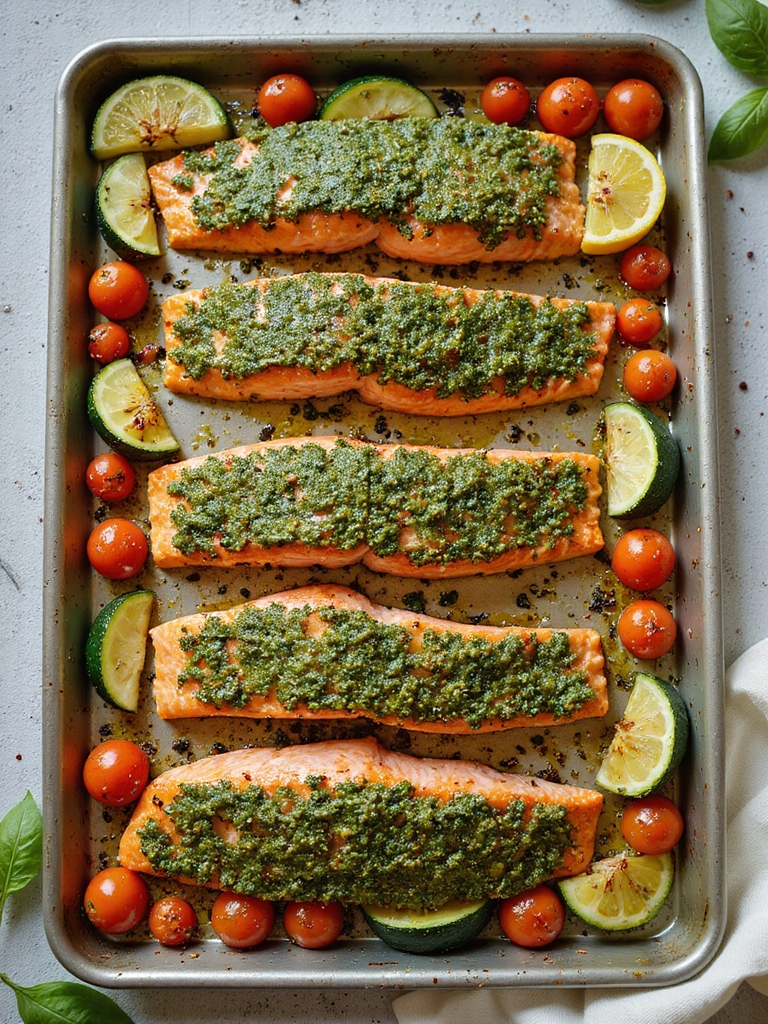 pesto crusted salmon sheet pan