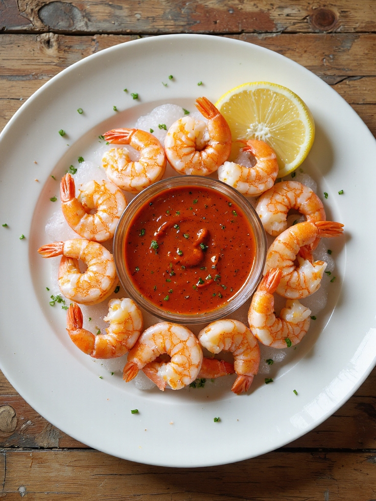 poached chilled shrimp with sauce