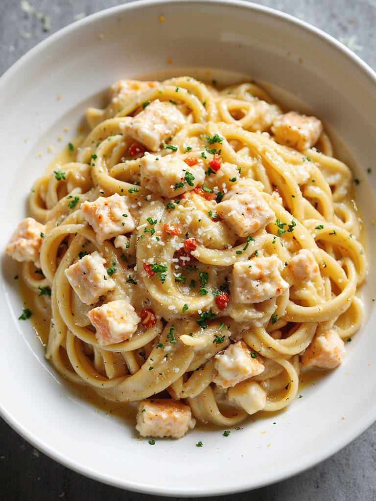 quick garlicky lemon surimi pasta