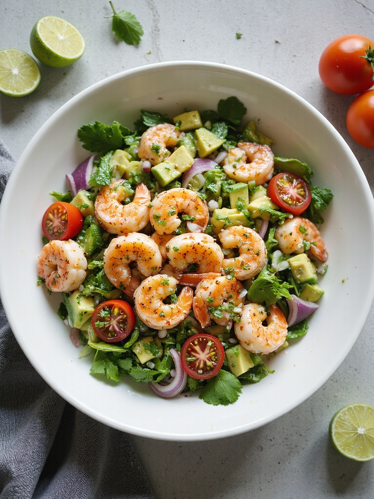 quick seared shrimp salad