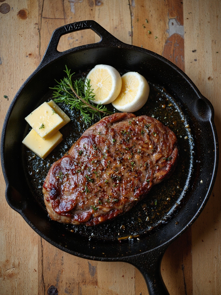 ribeye seared to medium rare