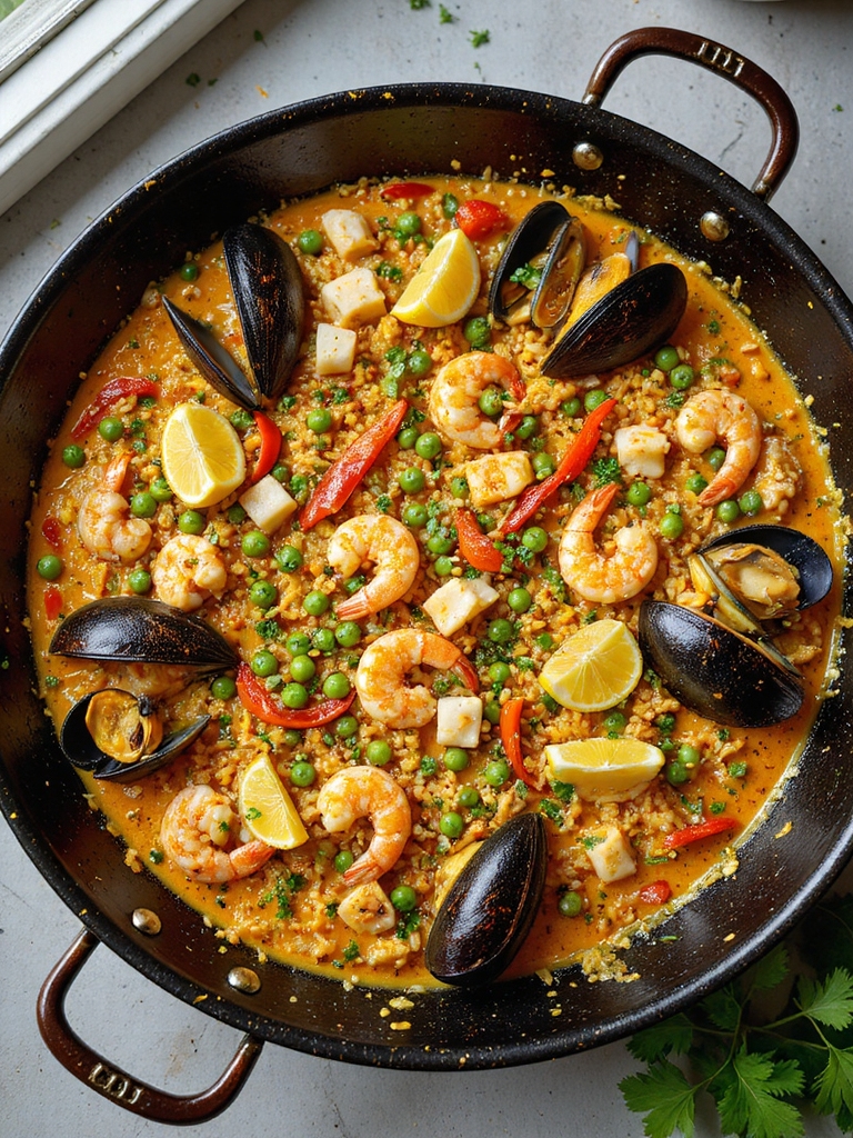 saffron seafood paella skillet