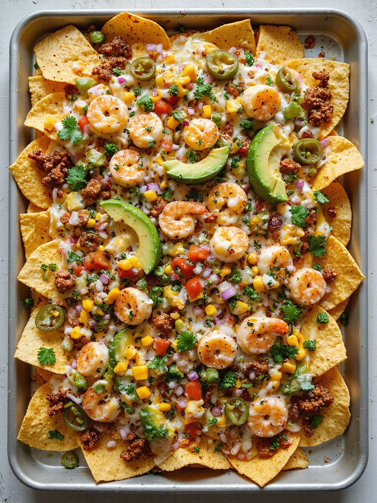 seafood nachos with toppings