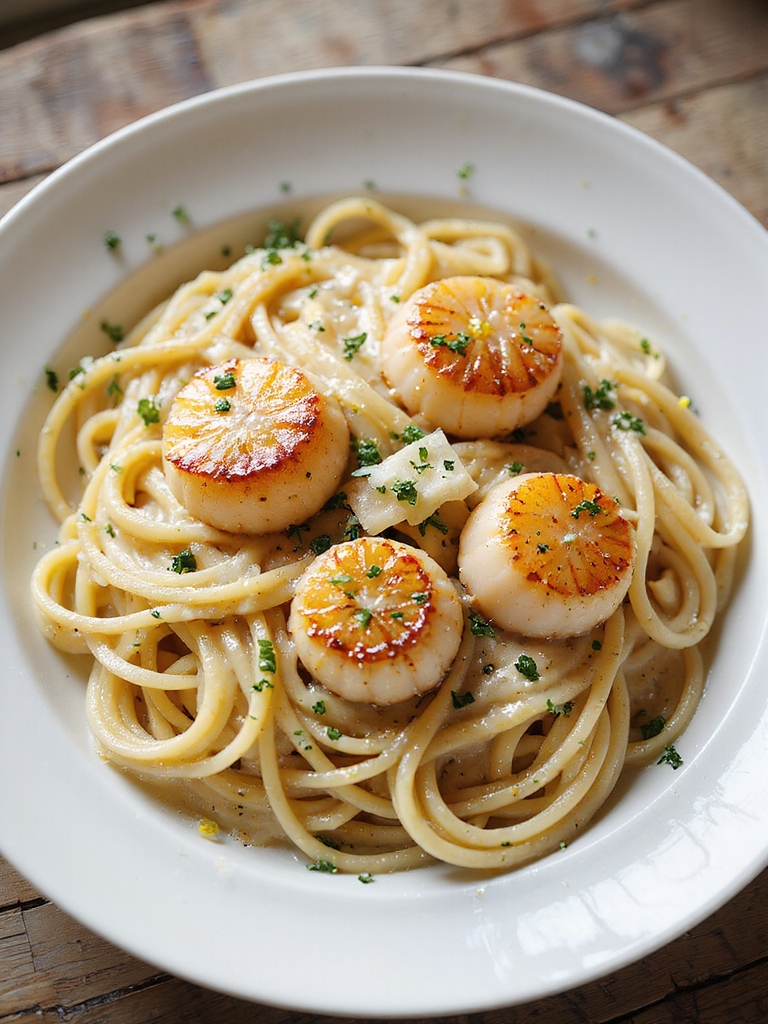 seared scallops in lemon cream