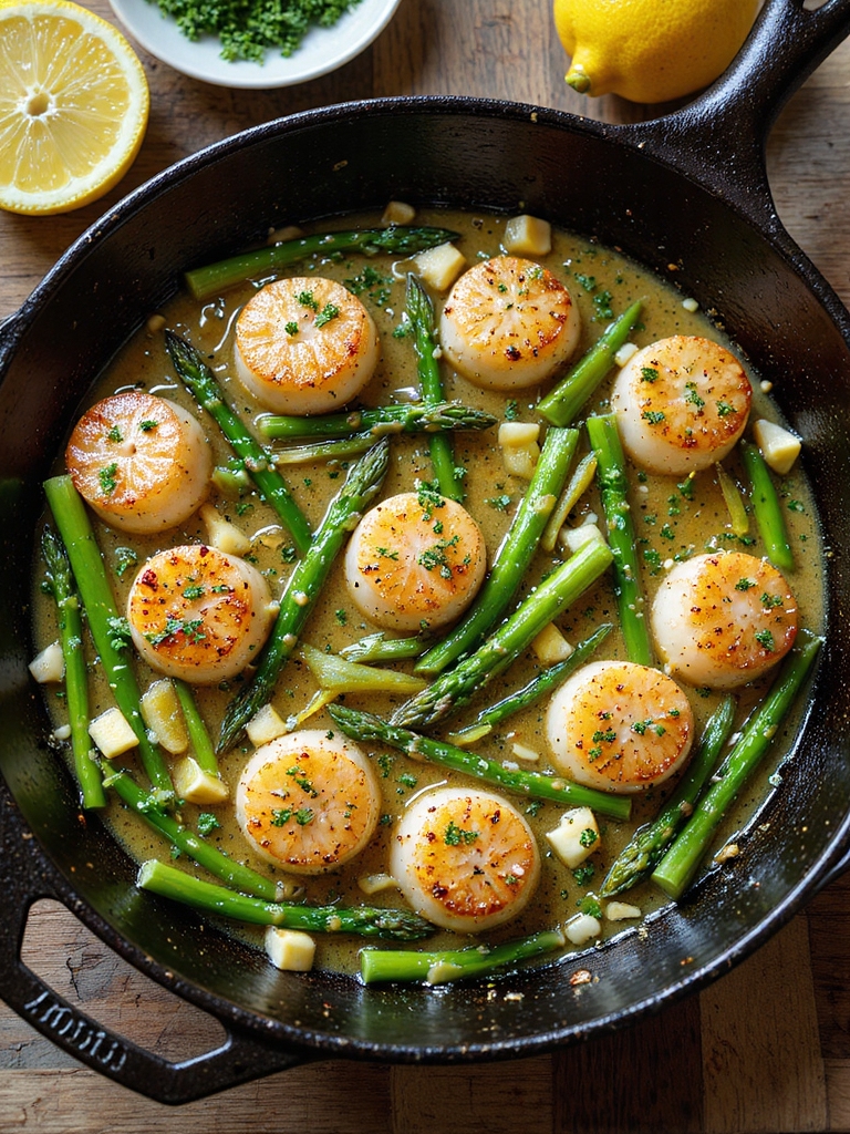 seared scallops with asparagus