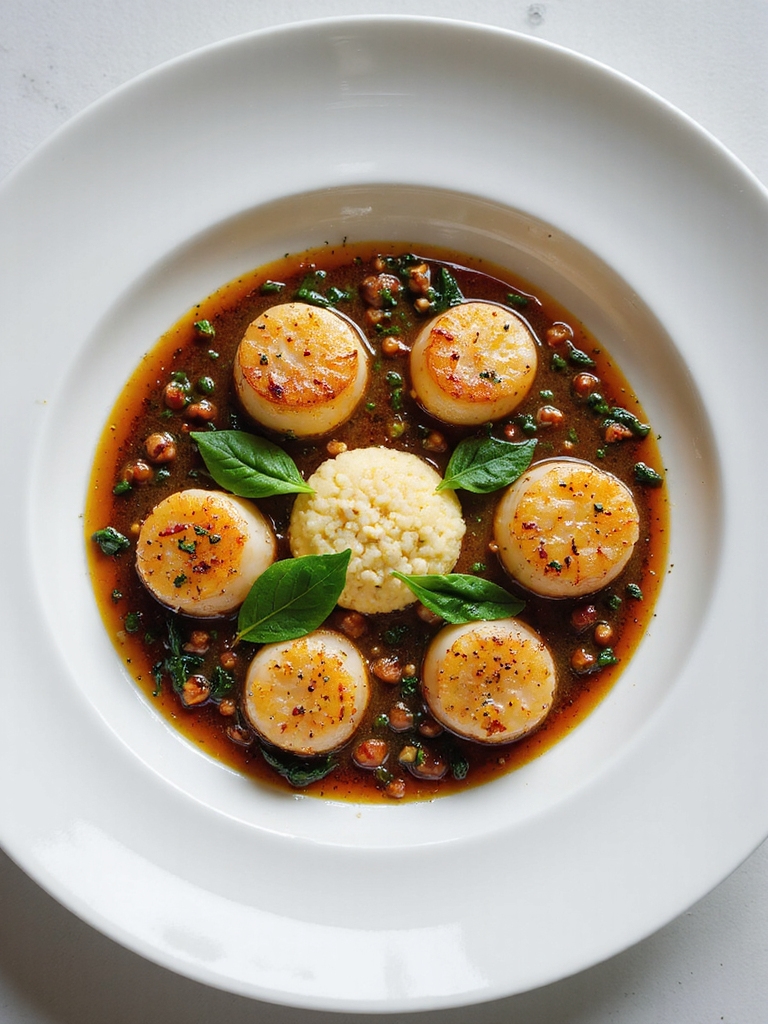 seared scallops with beurre noisette