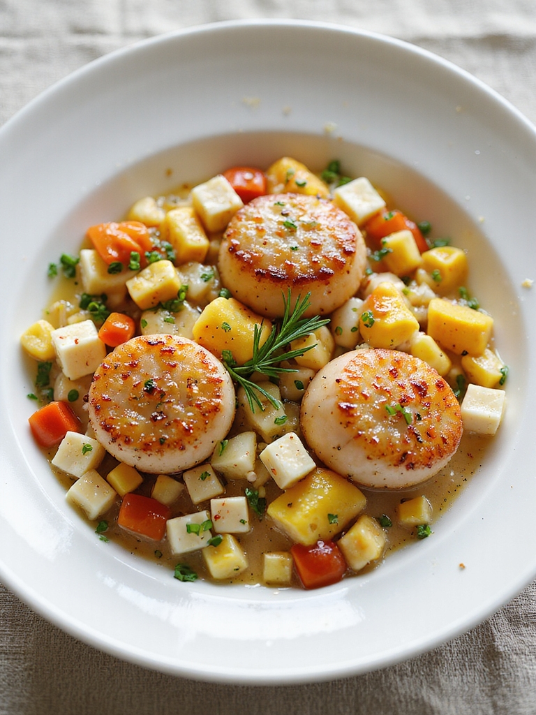 seared scallops with crab