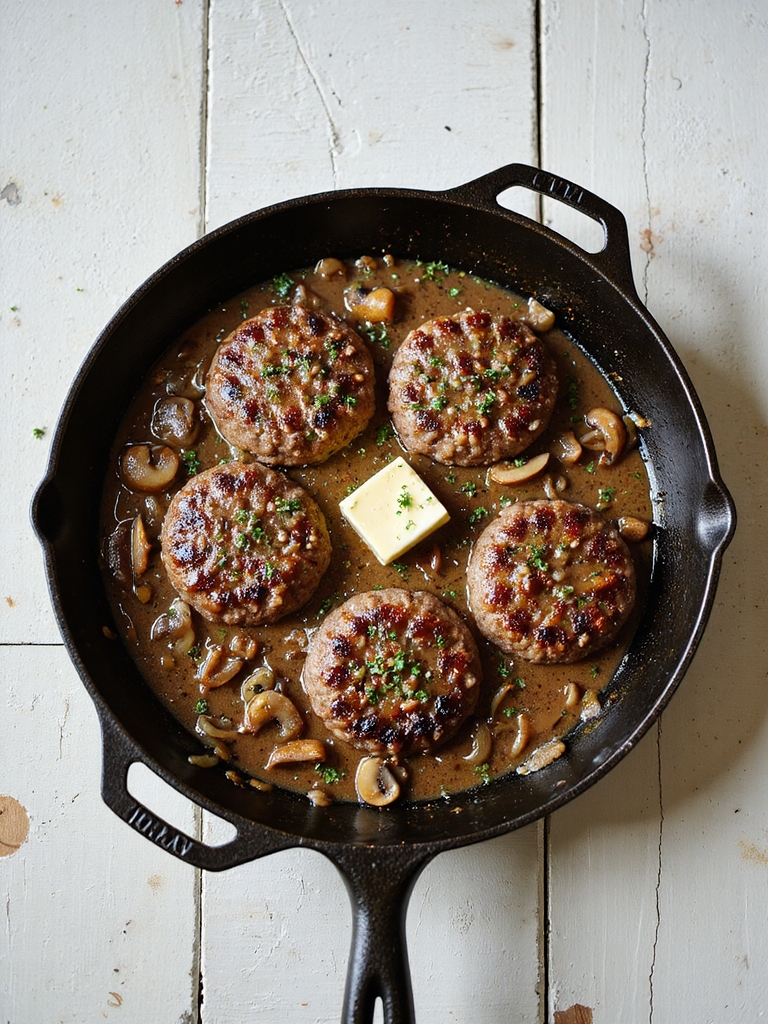 searing patties in mushroom gravy
