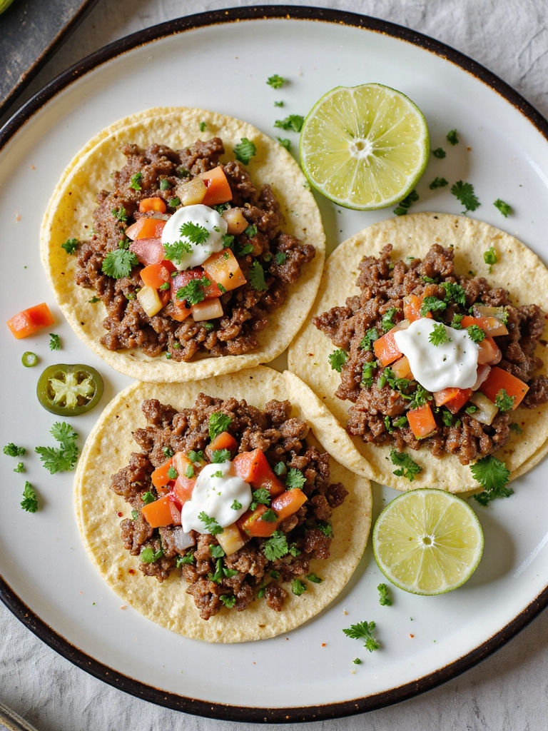seasoned beef tacos with crema