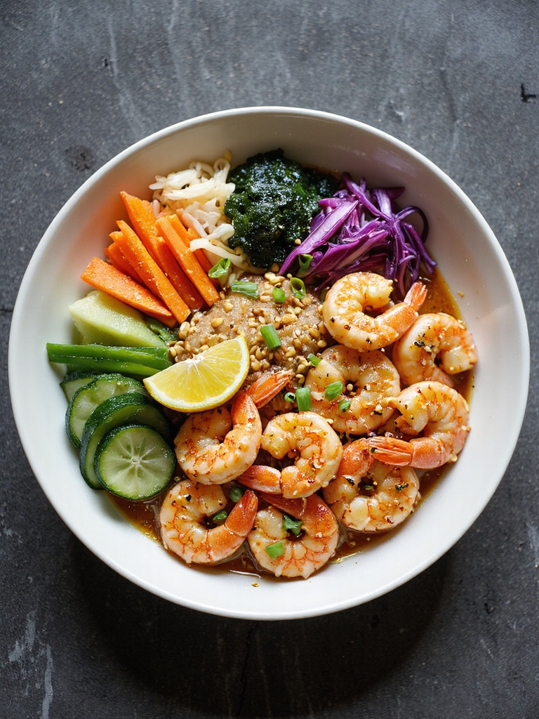 sesame garlic shrimp with pickles