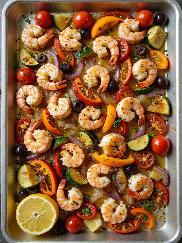 sheet pan mediterranean shrimp dinner