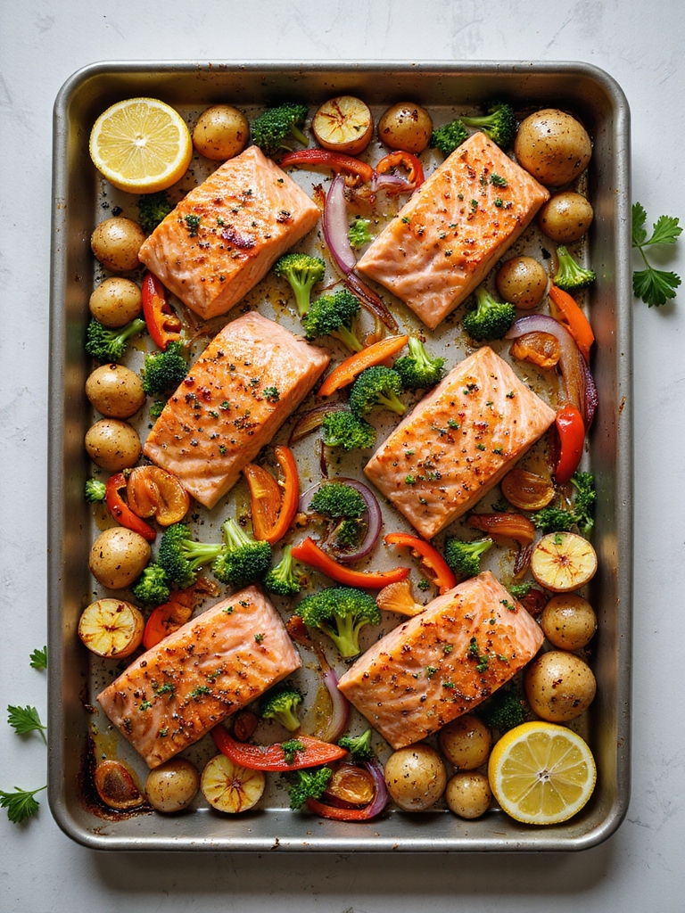 sheet pan roasted salmon dinner