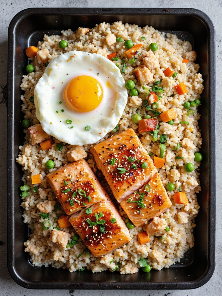 sheet pan roasted salmon rice