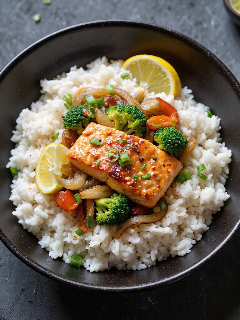 sheet pan salmon with rice