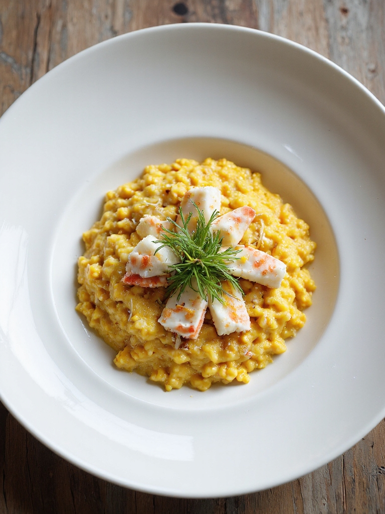 silky saffron king crab risotto