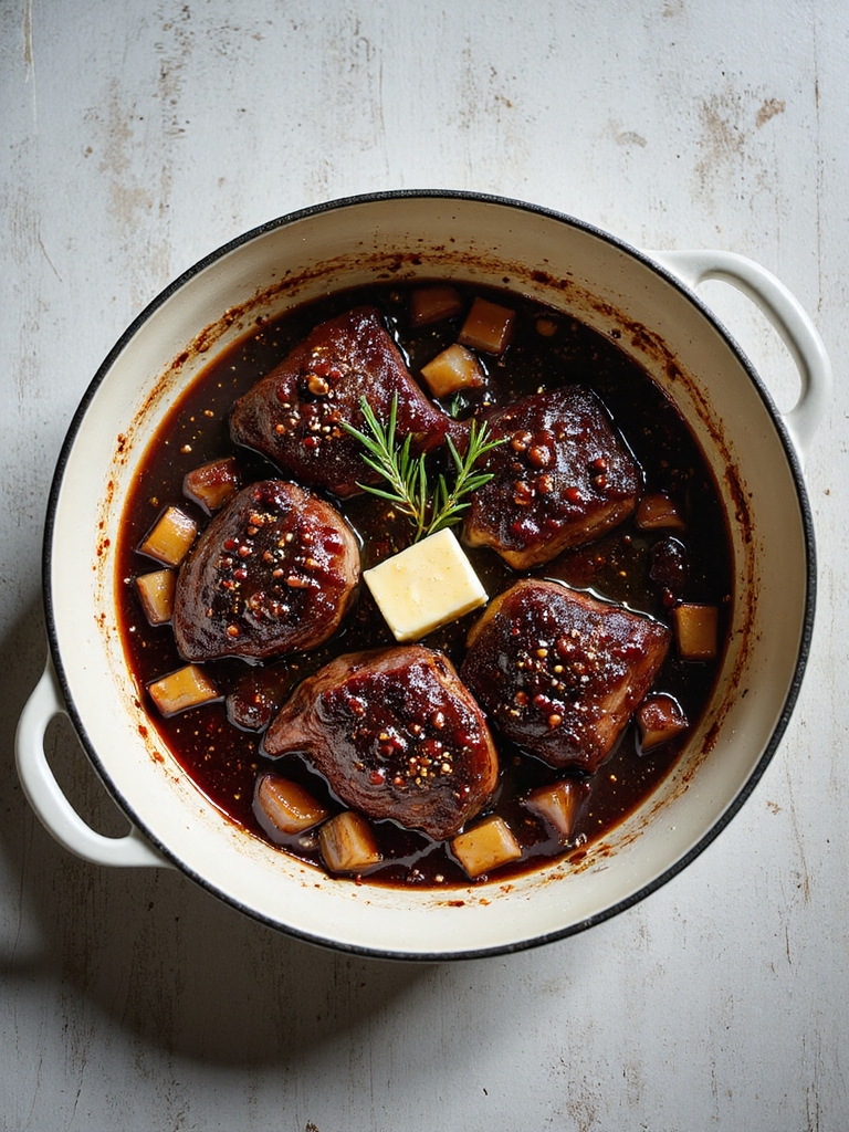 slow braised red wine short ribs