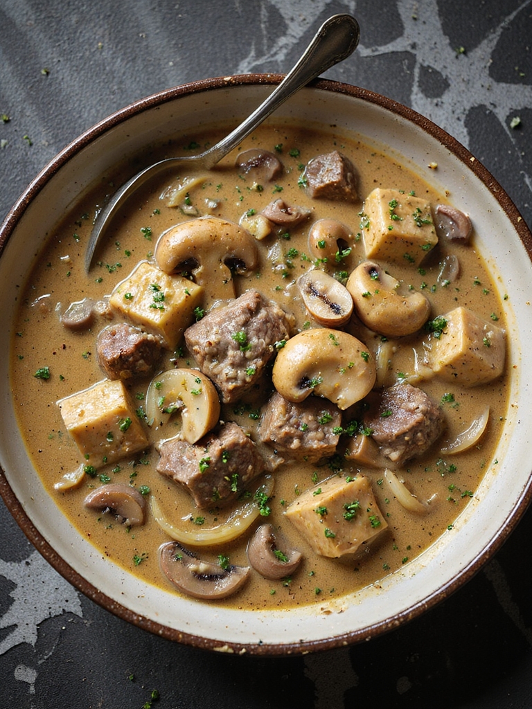 slow cooked creamy beef stroganoff