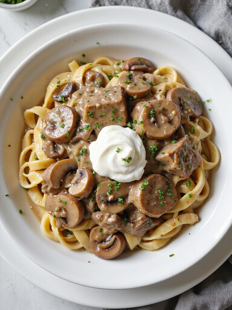 slow cooked creamy beef stroganoff