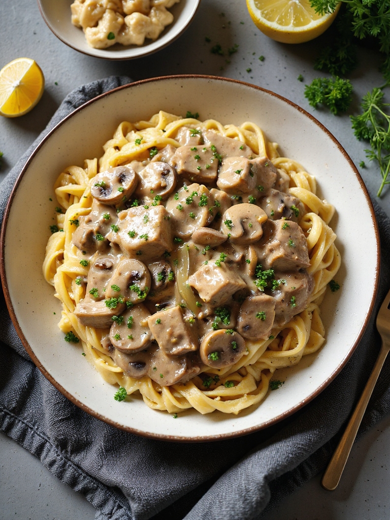slow cooked creamy beef stroganoff