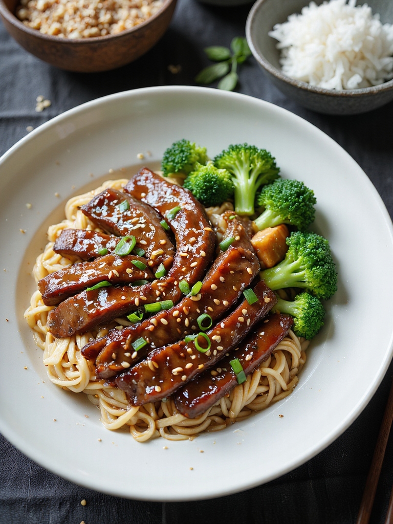 slow cooked seared teriyaki beef