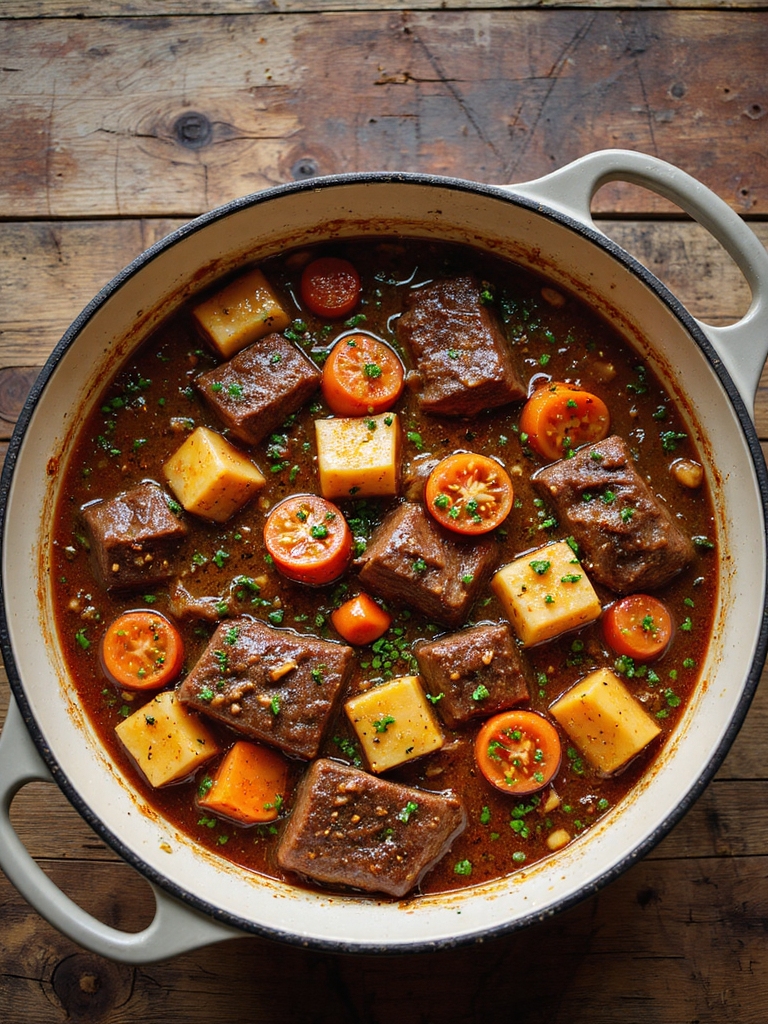 slow simmered beef root stew