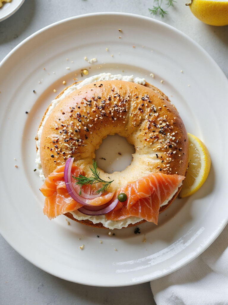 smoked salmon bagel with fixings