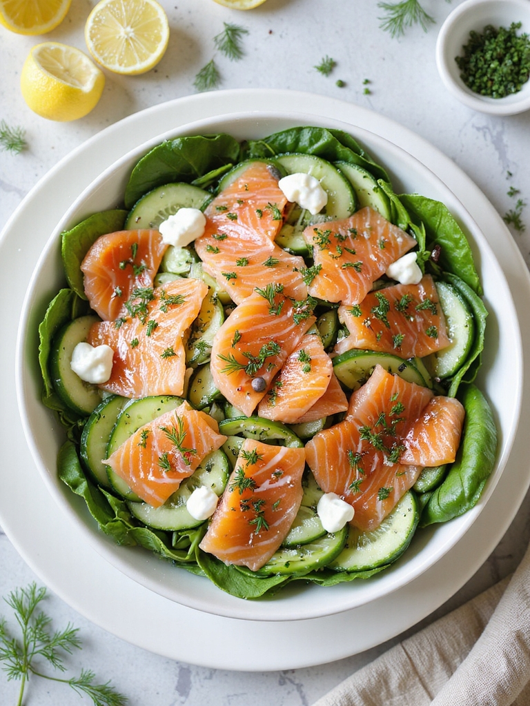 smoked salmon cucumber ribbon salad