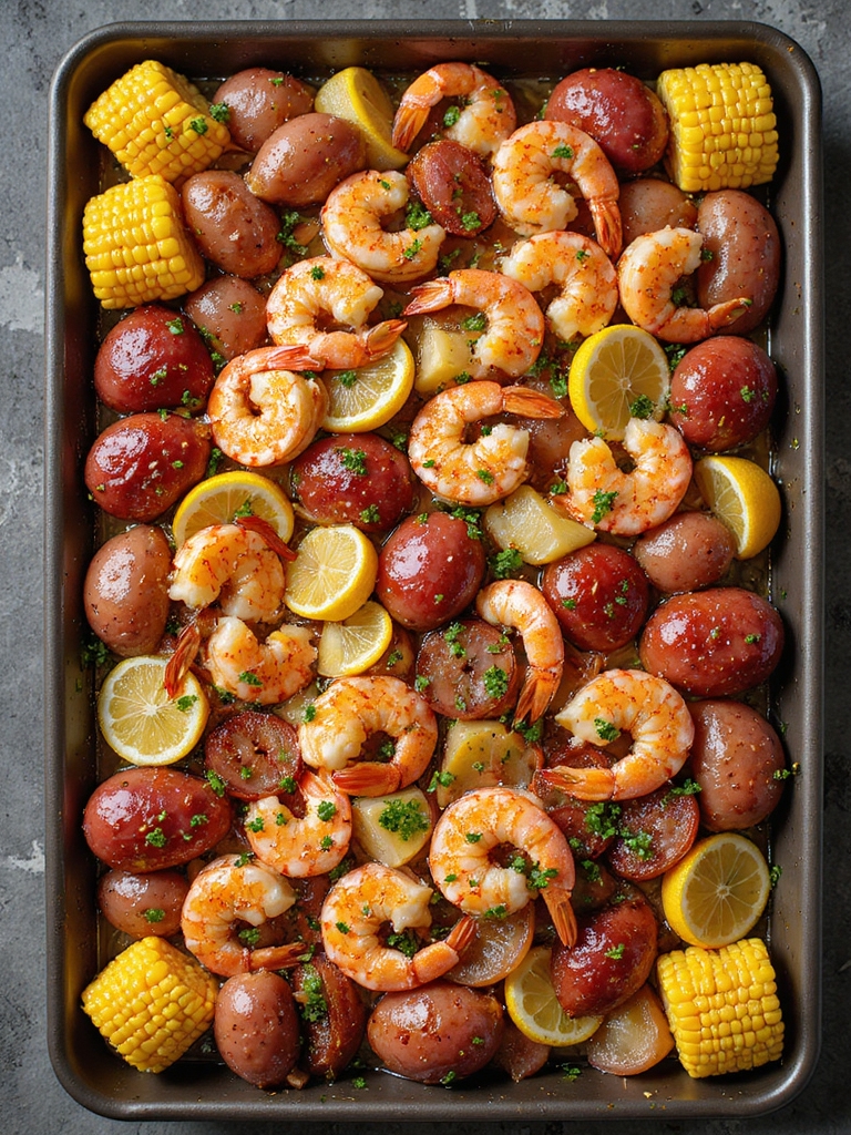 smoky sausage shrimp sheetpan