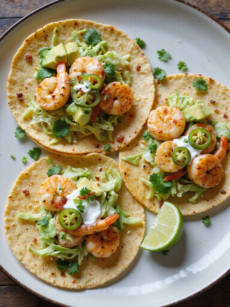 spiced seared shrimp tostadas
