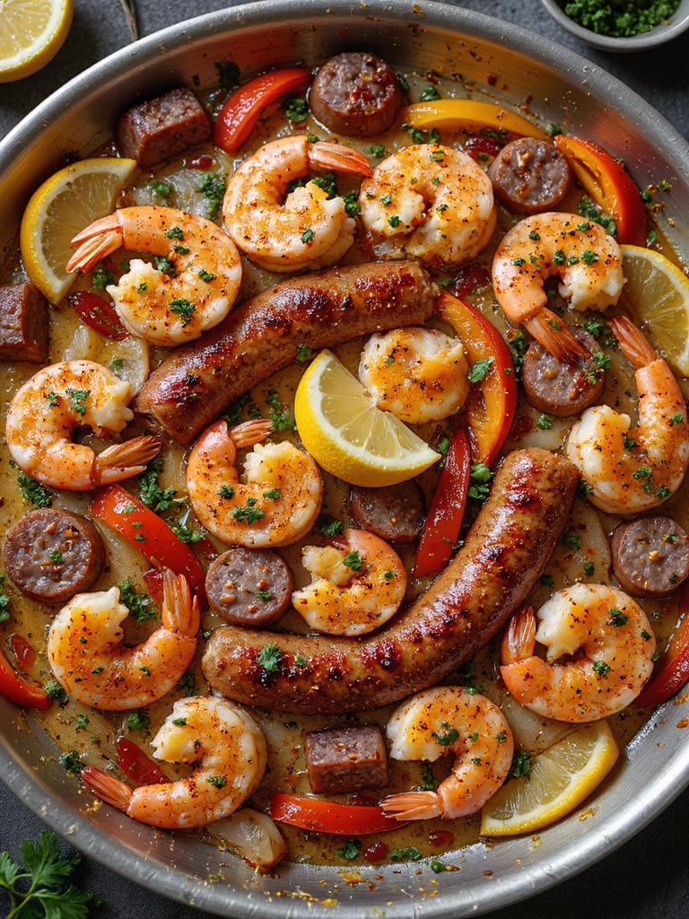 spicy cajun shrimp sausage skillet