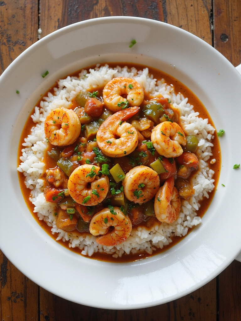 spicy creole shrimp over rice