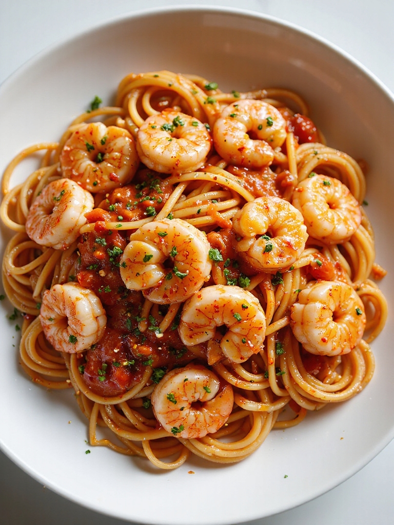 spicy garlicky shrimp spaghetti