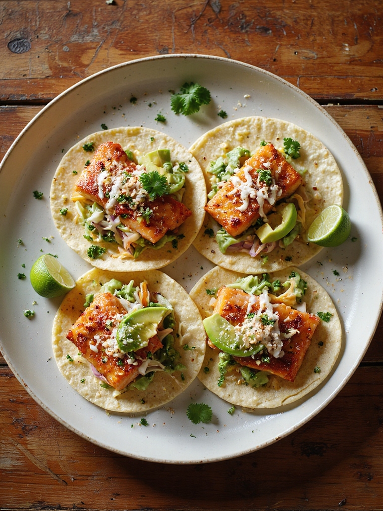spicy seared salmon tacos