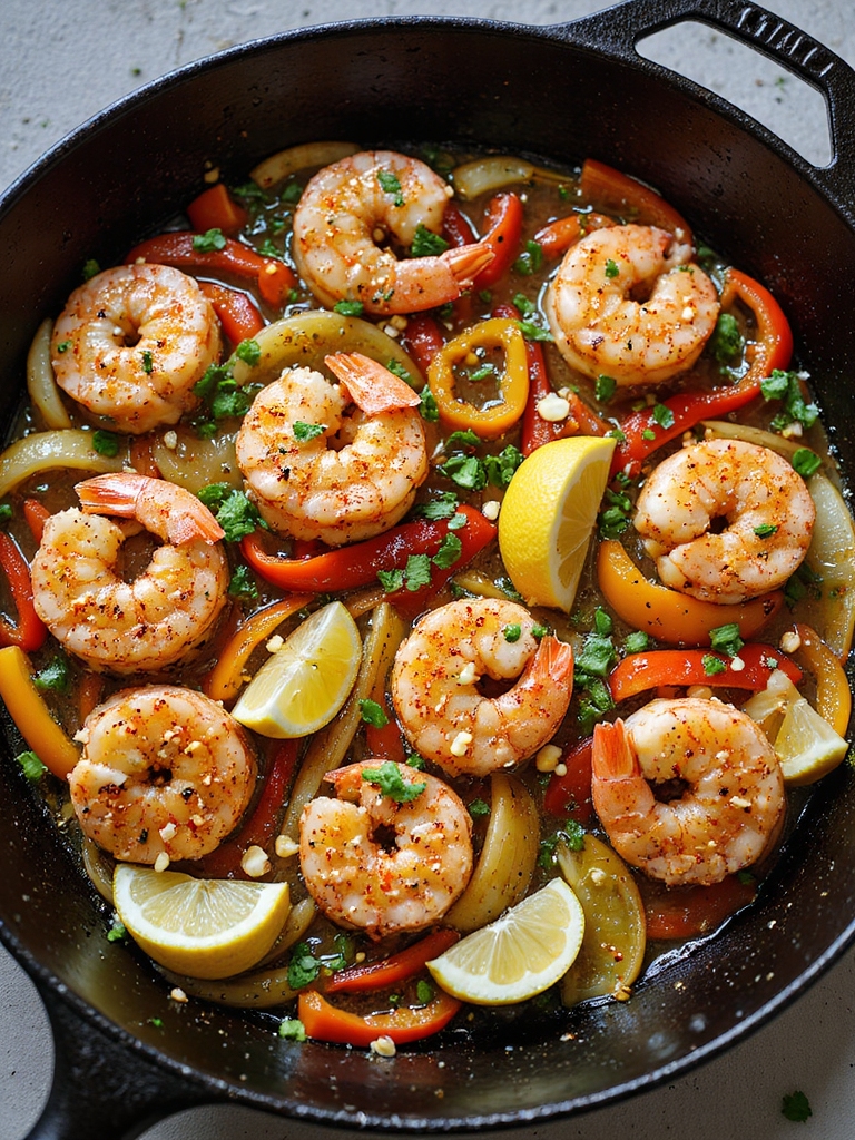 spicy skillet shrimp with peppers
