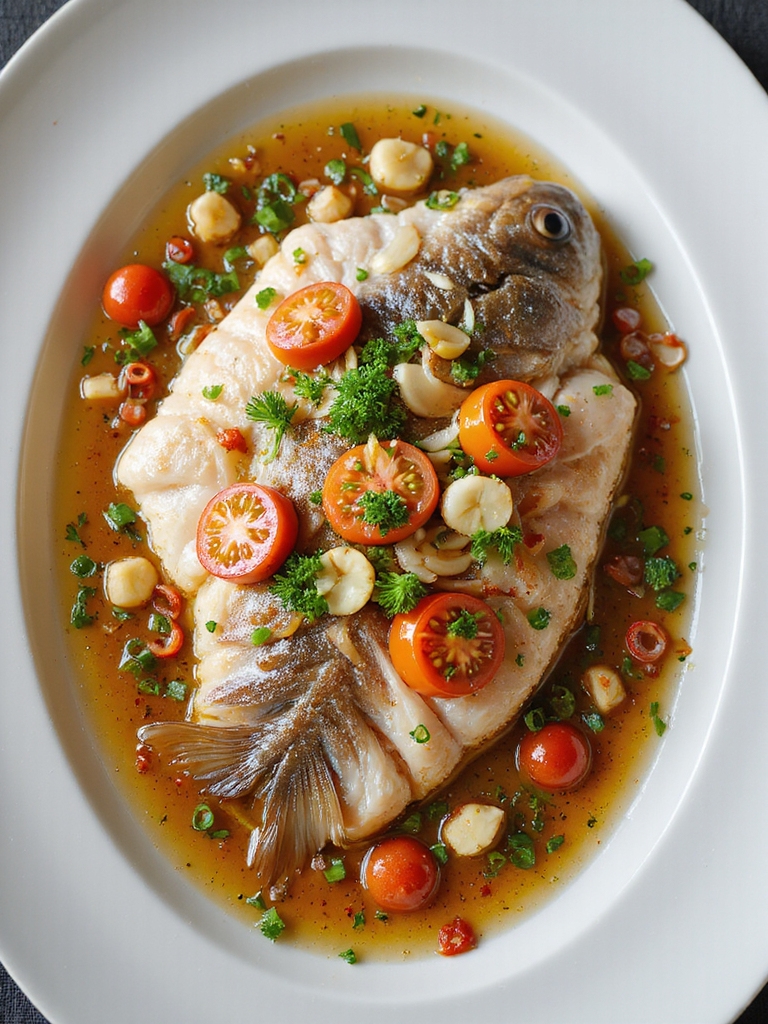 steamed white fish with dill