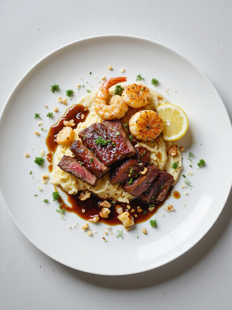 surf and turf plated elegantly