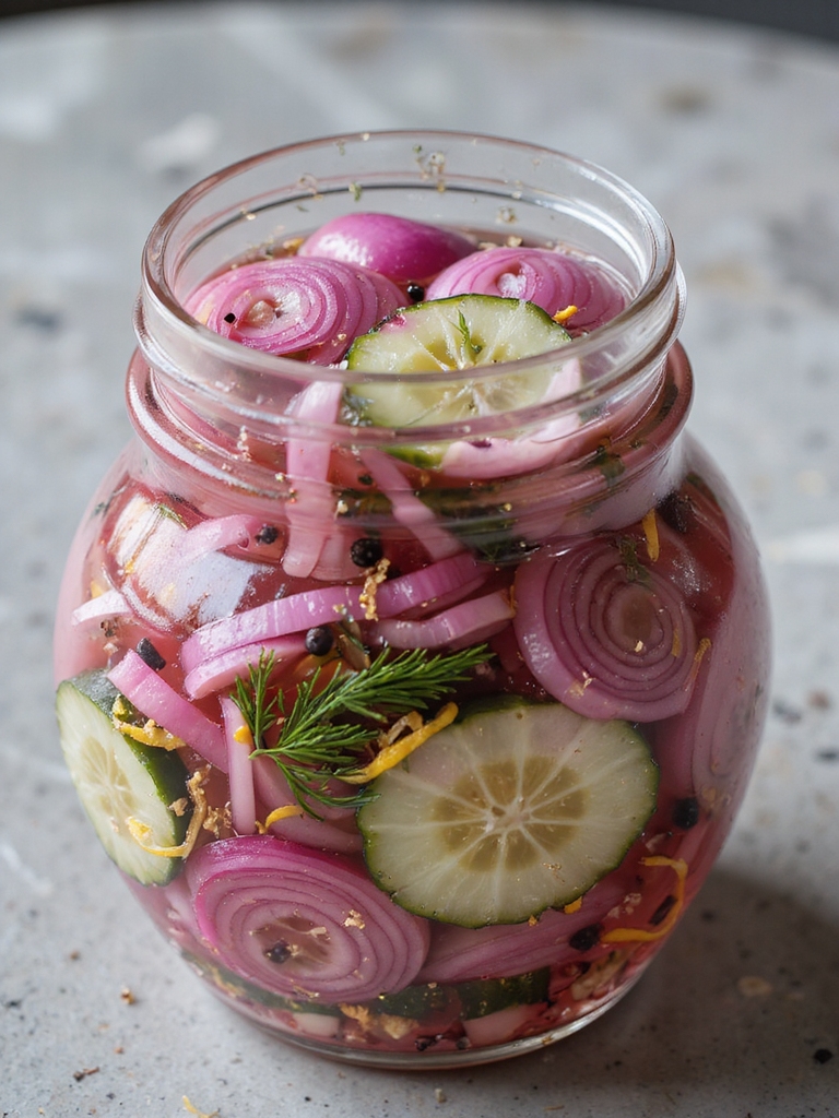 tangy quick pickled onions cucumbers
