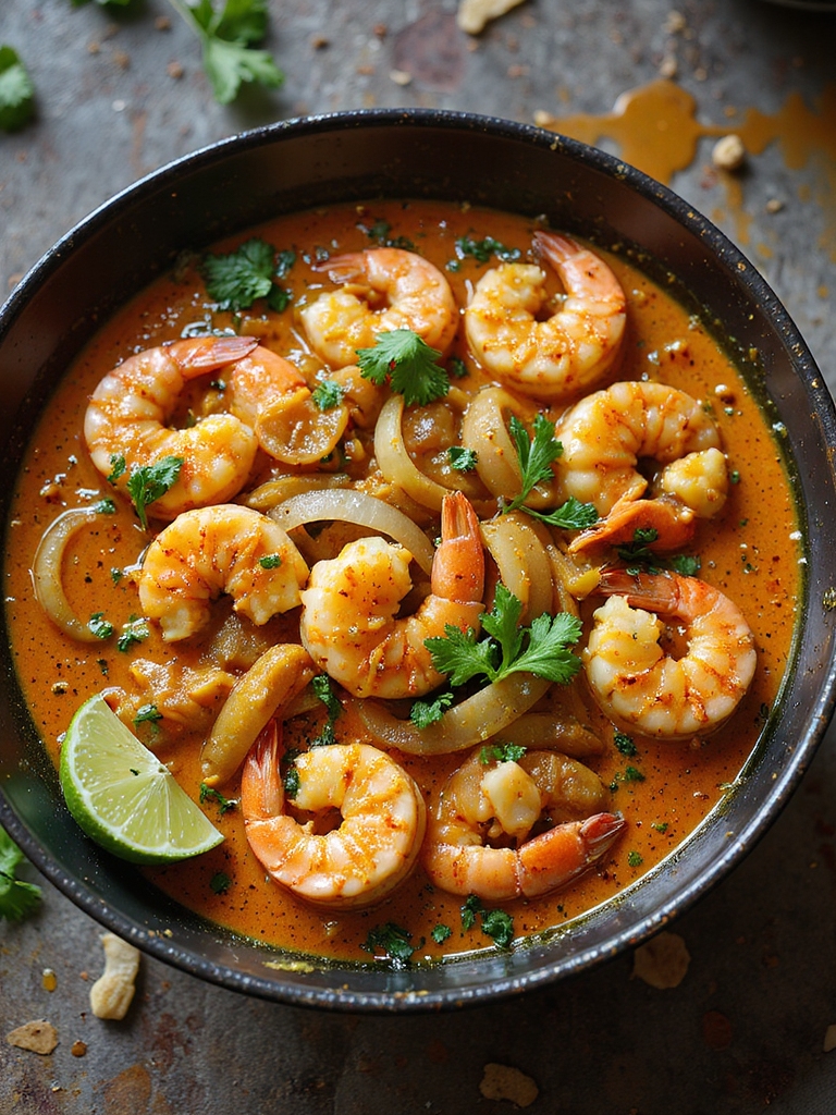 tangy tamarind coconut prawns